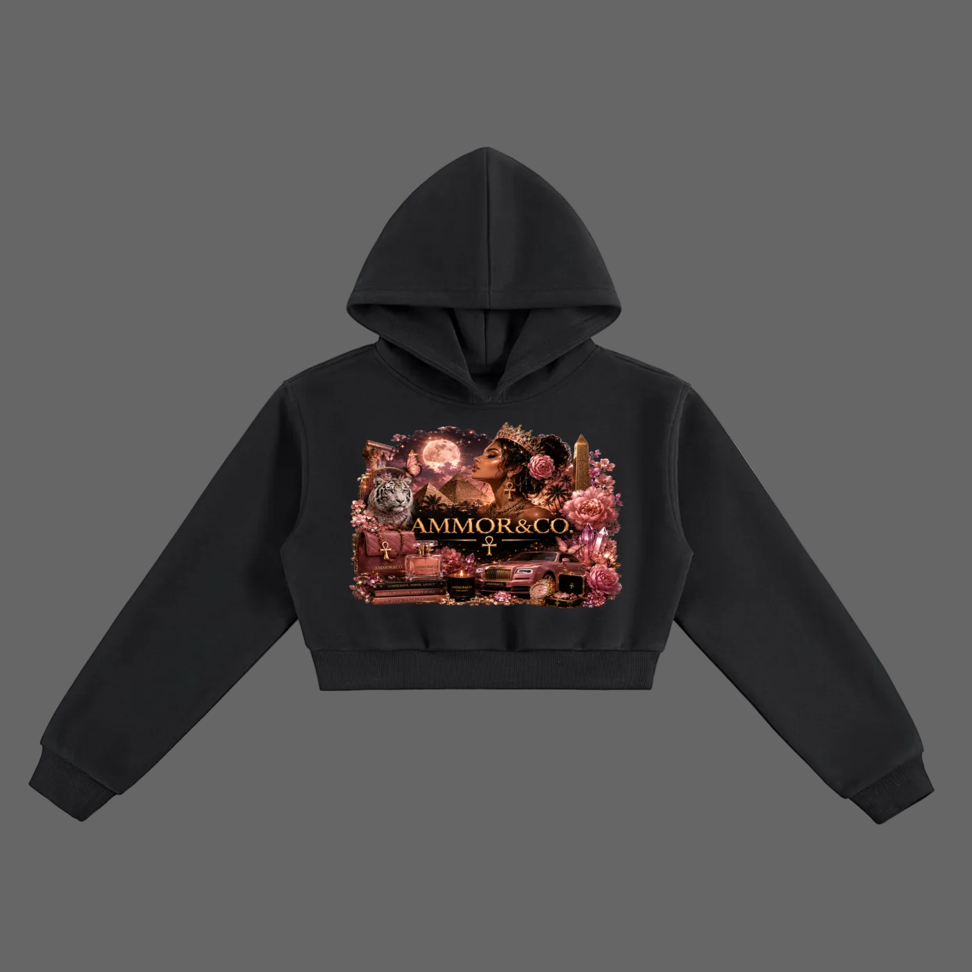Essential Cropped Hoodie Flower Gray - AMMOR & Co Women's