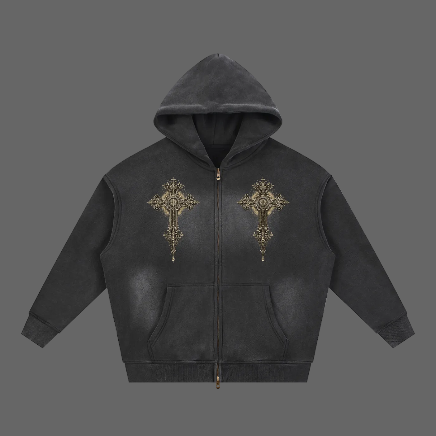 Holy Drip Sunfade Two-Way Zip Hoodie Stone - AMMOR & Co