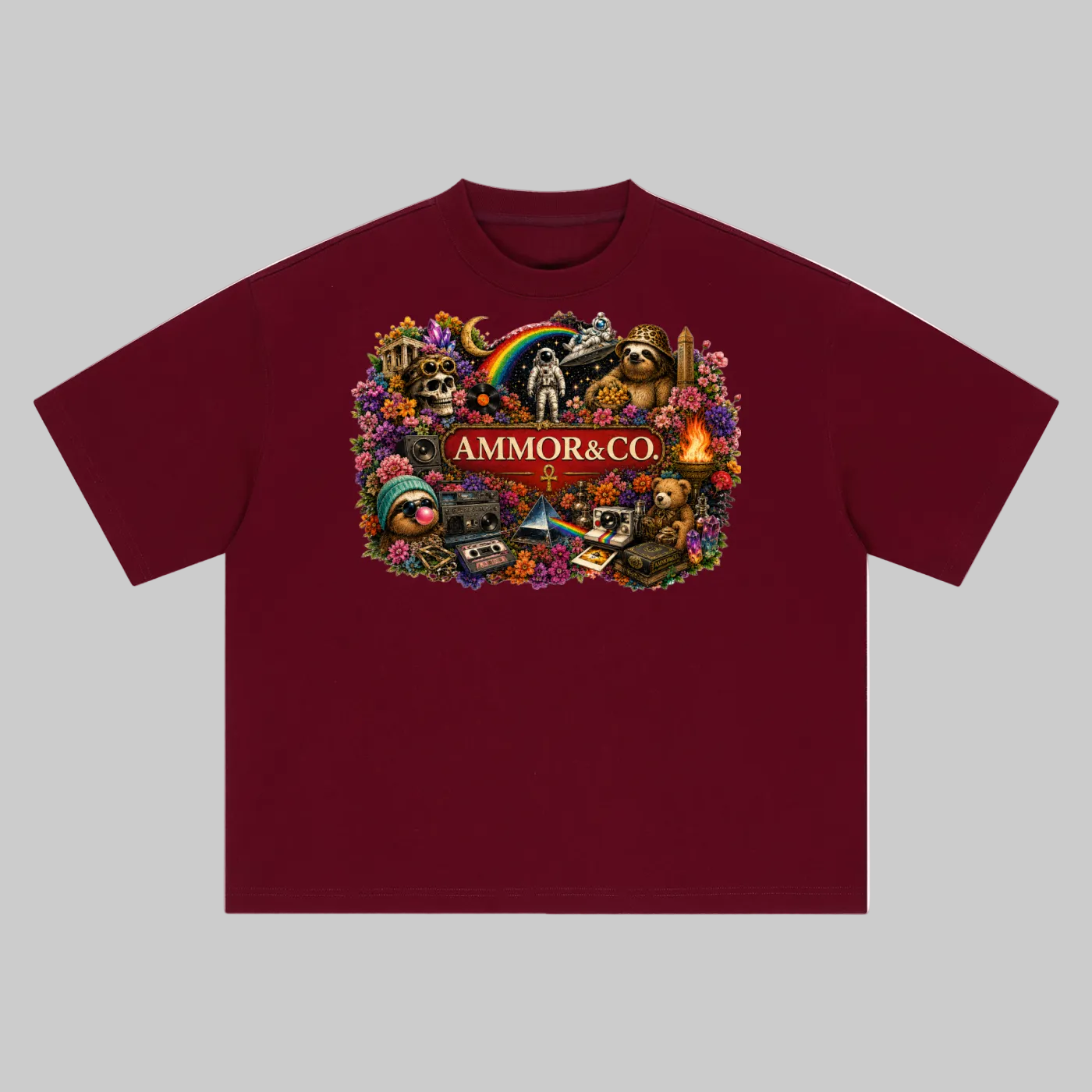 Dynasty Graphic Boxy Tee Maroon colorway - AMMOR & Co