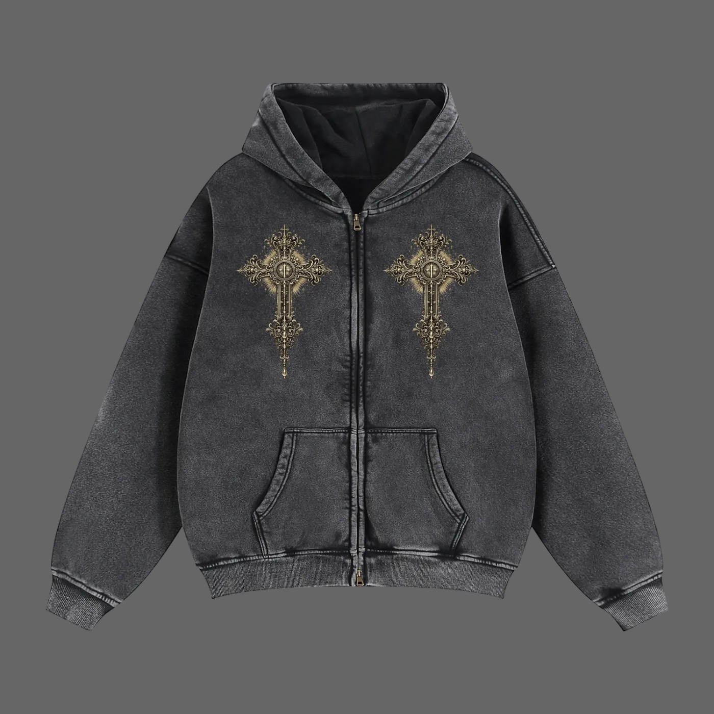 Holy Drip Zip-Through Boxy Fleece Hoodie Sand - AMMOR & Co