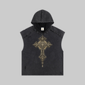 Holy Drip Snow Washed Boxy Hooded Tank Top Black - AMMOR & Co