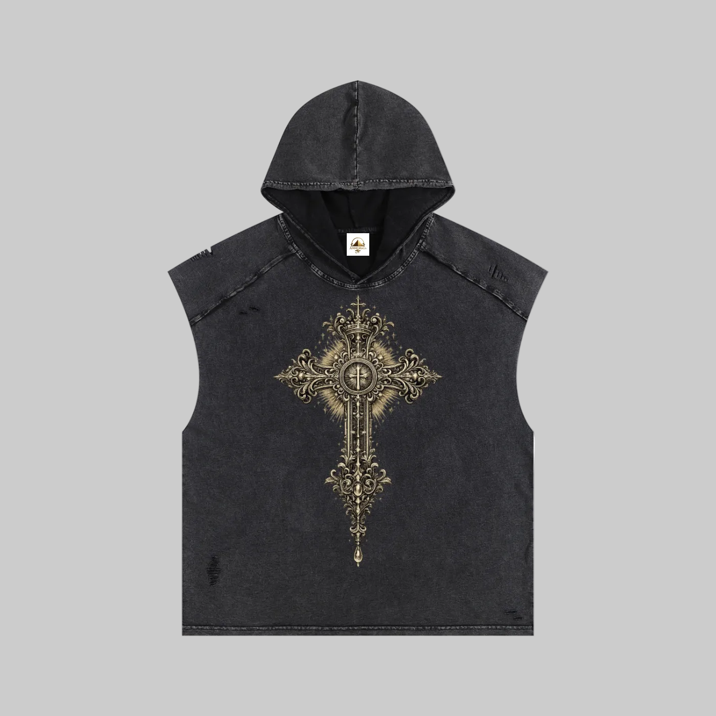 Holy Drip Snow Washed Boxy Hooded Tank Top Black - AMMOR & Co