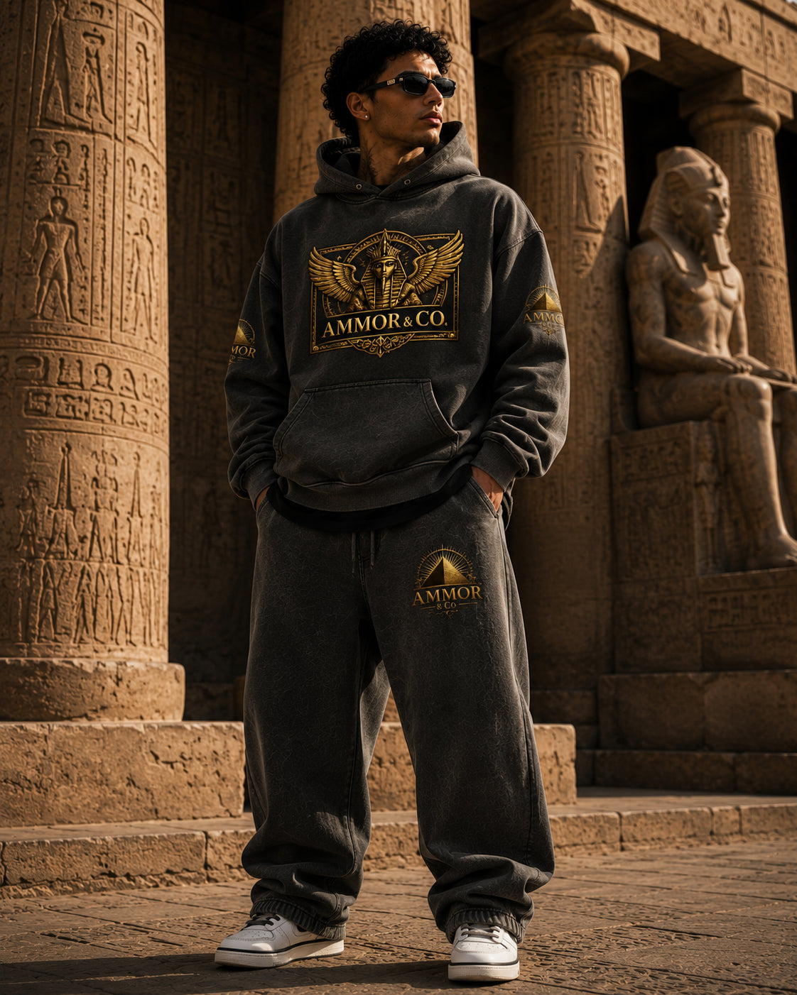 Pharaoh Dynasty Hoodie Gold Crest embroidery detail - AMMOR & Co
