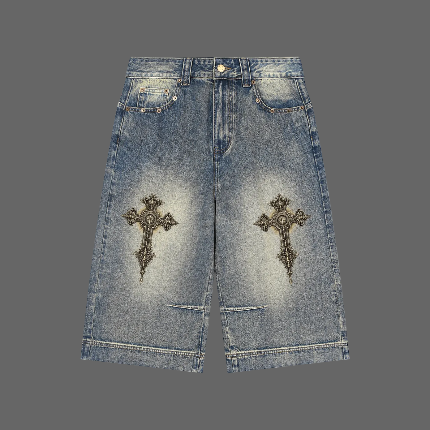 AMMOR Cross Denim Shorts Vintage Wash Blue - AMMOR & Co
