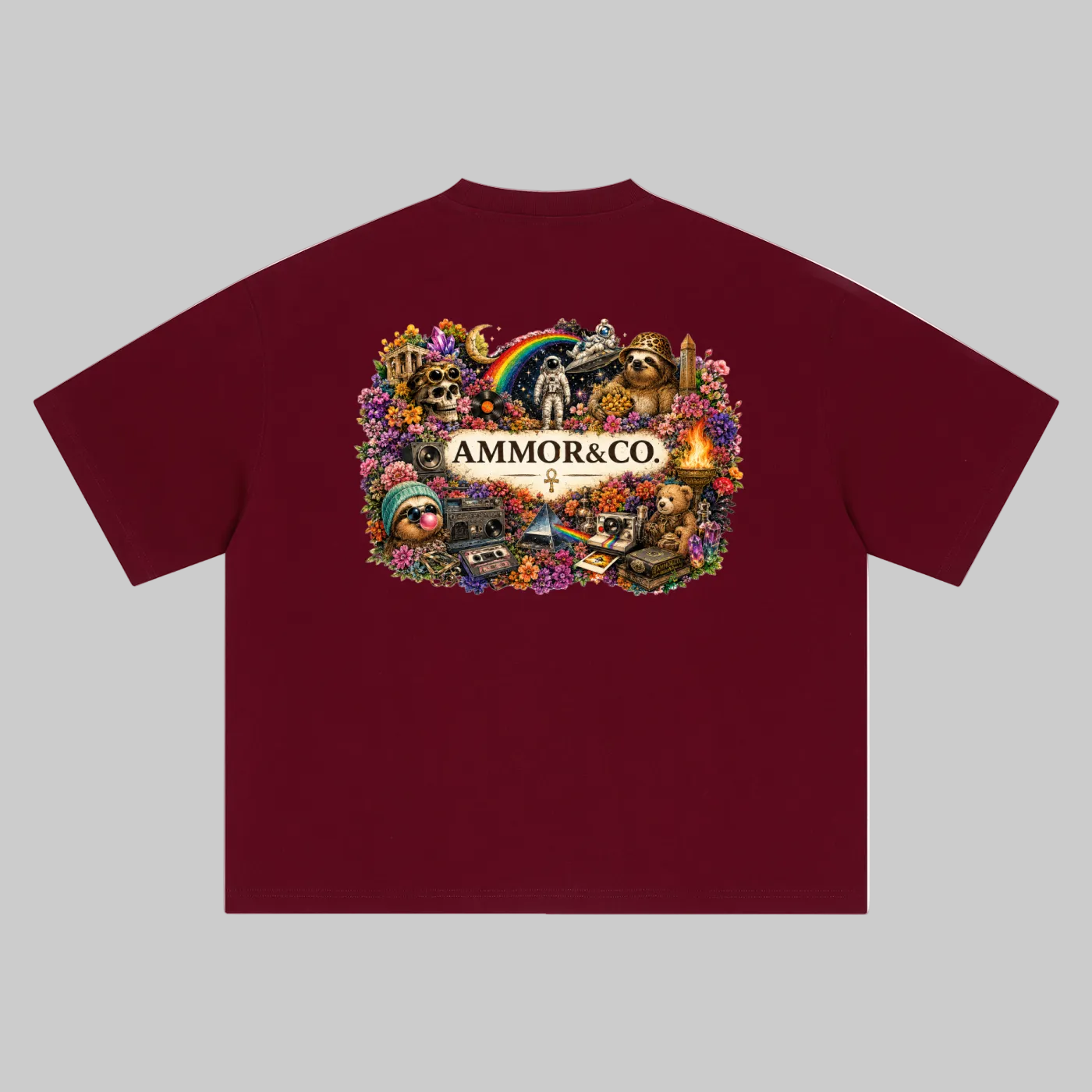 Dynasty Graphic Boxy Tee Maroon back view - AMMOR & Co