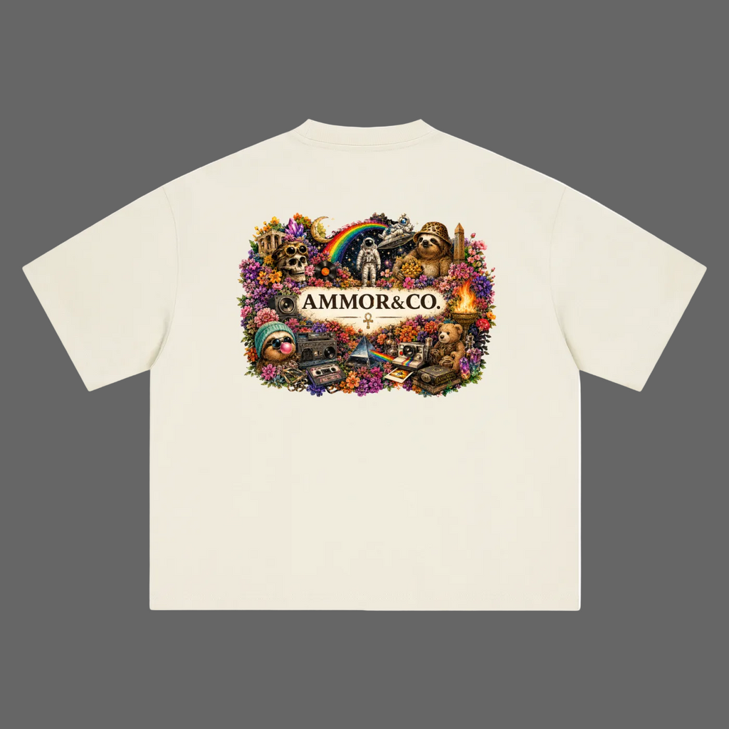 Dynasty Graphic Boxy Tee Cream back view - AMMOR & Co
