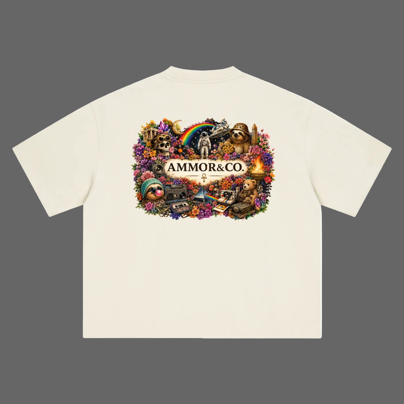 Dynasty Graphic Boxy Tee Cream back view - AMMOR & Co