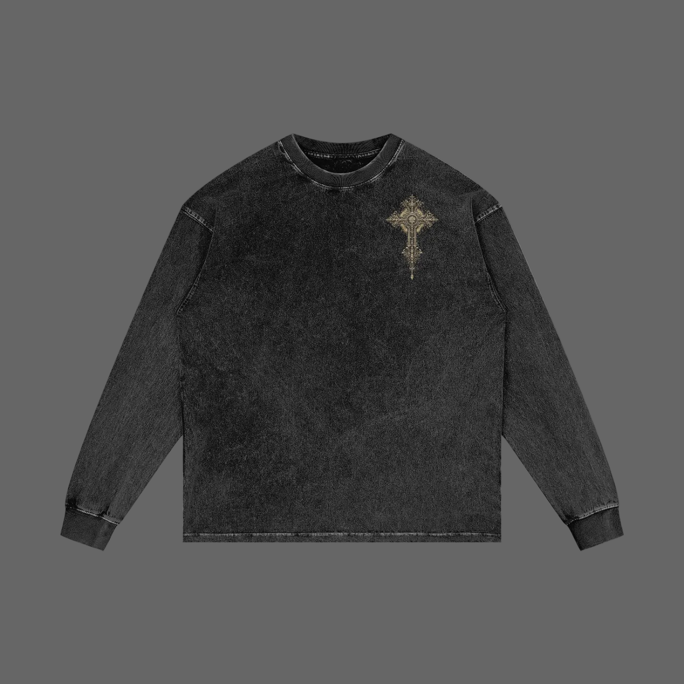 Holy Drip Acid Wash Oversized Long Sleeve Tee Pirate Gray - AMMOR & Co