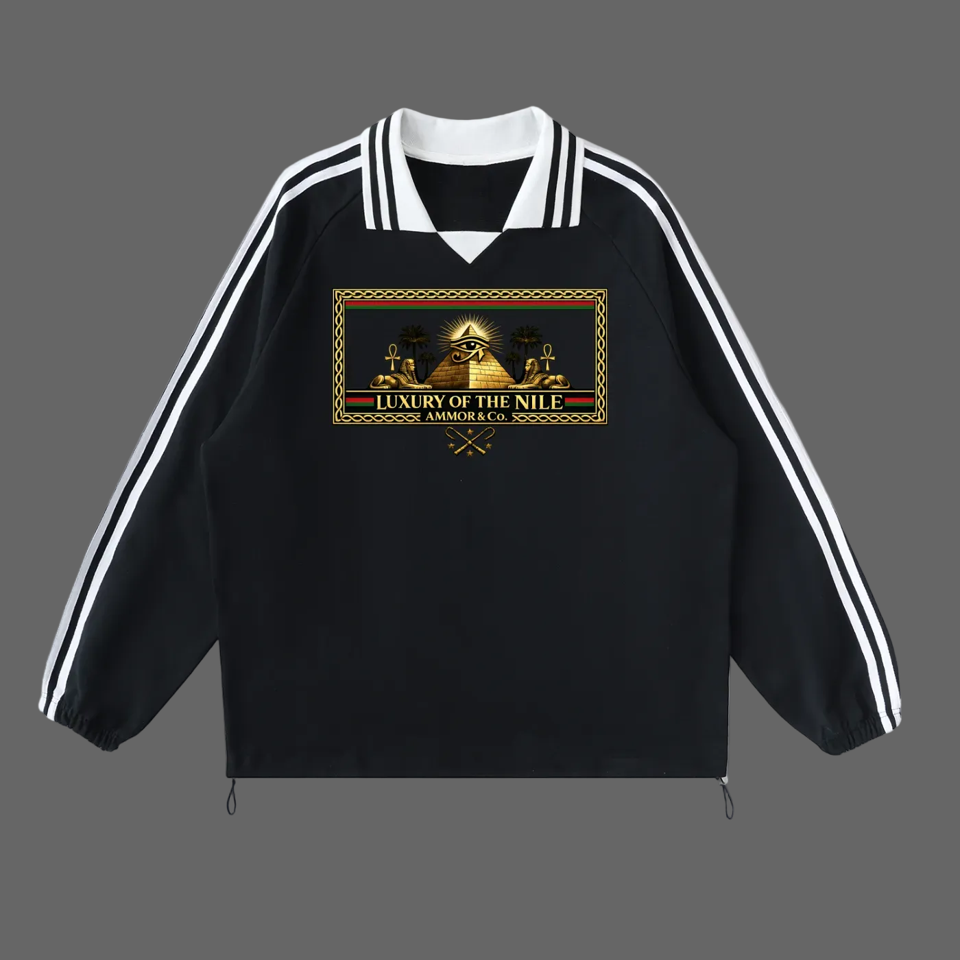 AMMOR Nile Striped Lapel Sweatshirt White - AMMOR & Co