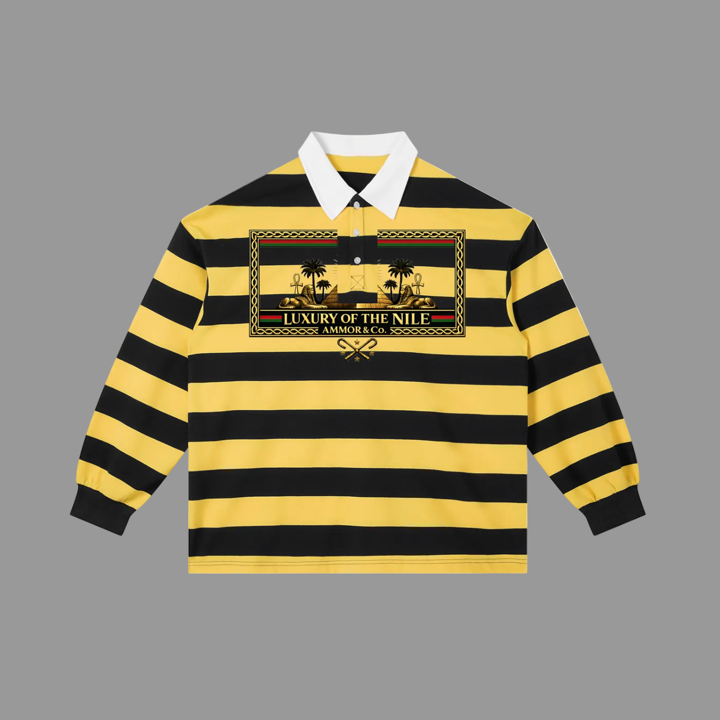 Luxury of the Nile Rugby Stripe Long Sleeve Green Navy - AMMOR & Co