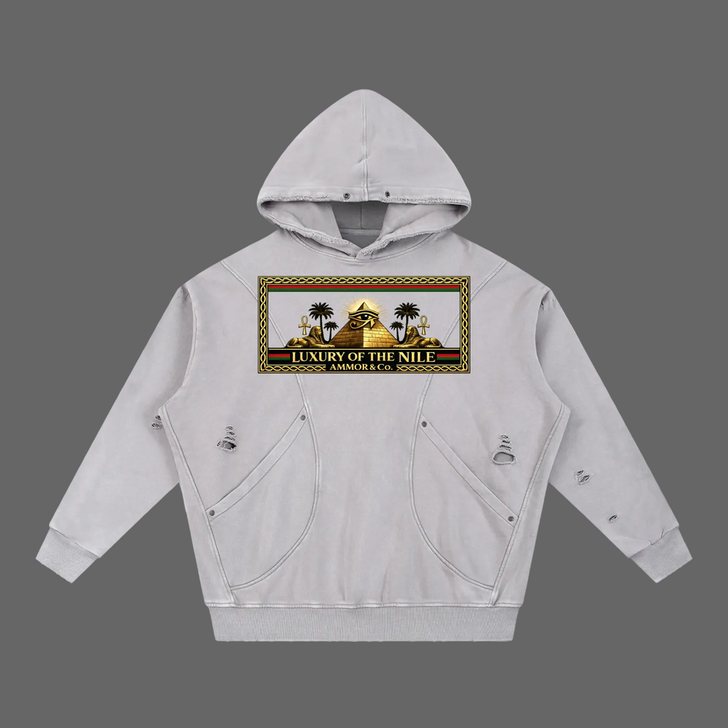 Luxury of the Nile Distressed Washed Hoodie Black colorway - AMMOR & Co