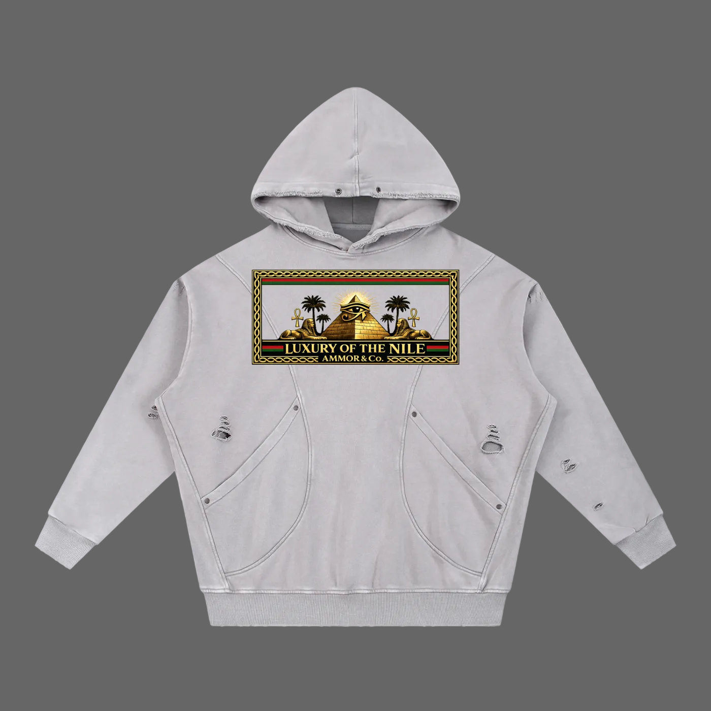 Luxury of the Nile Distressed Washed Hoodie Black colorway - AMMOR & Co