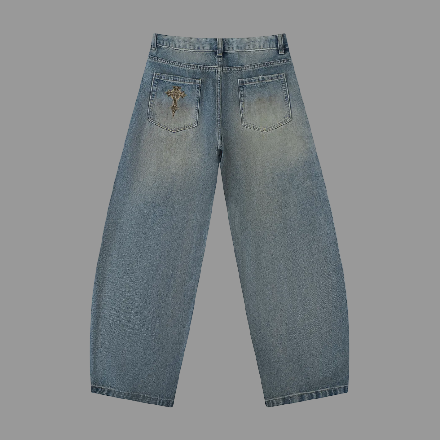 Holy Drip Distressed Barrel Leg Jeans back view - AMMOR & Co