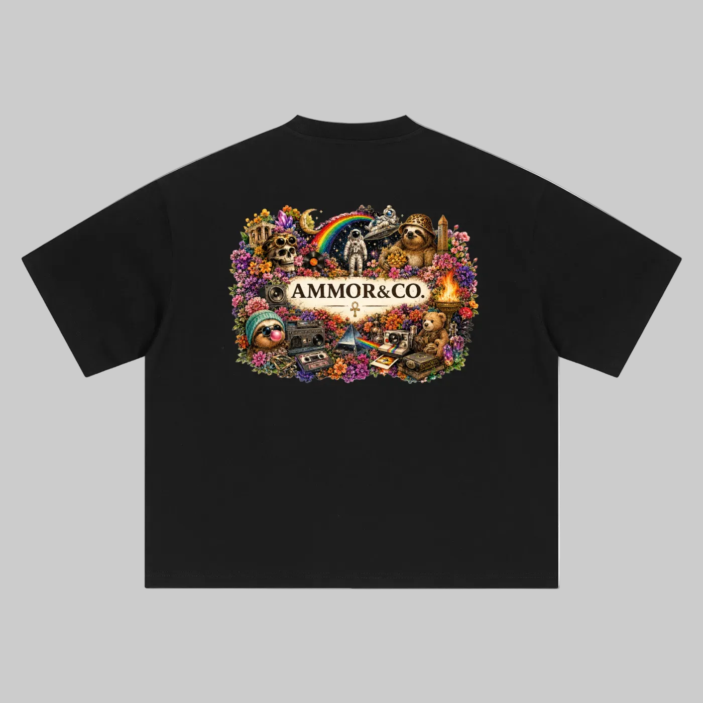 Dynasty Graphic Boxy Tee Black back view - AMMOR & Co