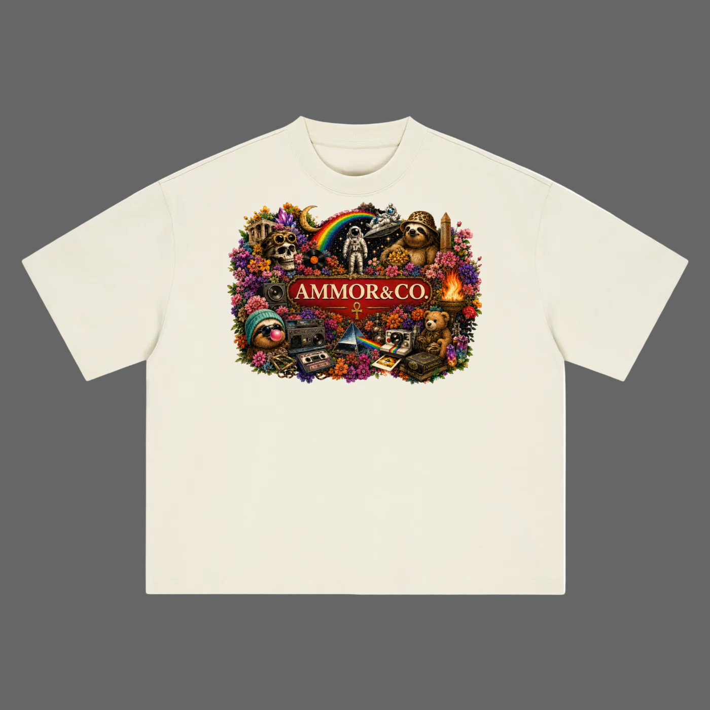 Dynasty Graphic Boxy Tee Cream colorway - AMMOR & Co