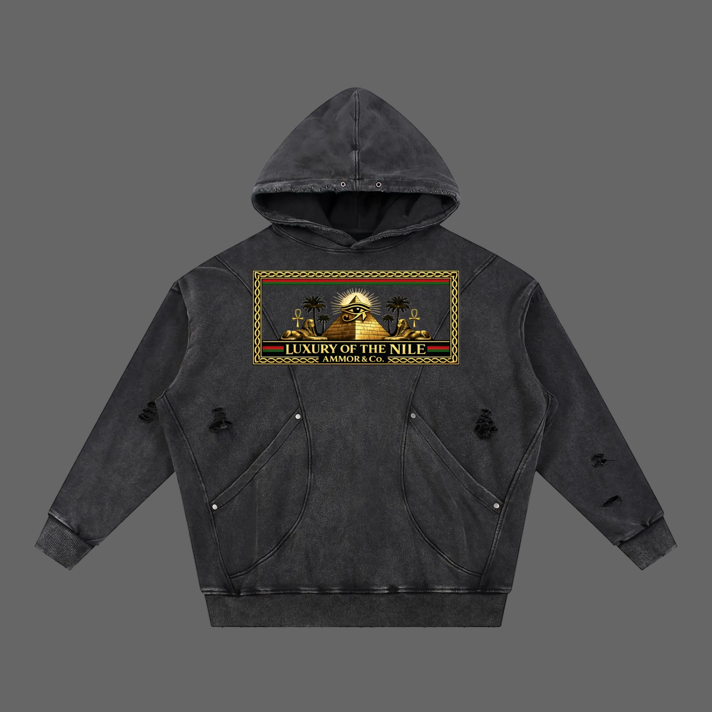 Luxury of the Nile Distressed Washed Hoodie Stone - AMMOR & Co