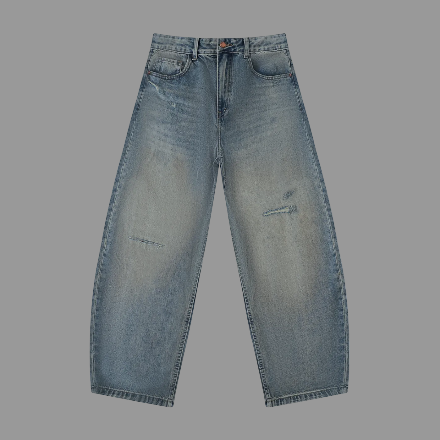 Holy Drip Distressed Barrel Leg Jeans Blue - AMMOR & Co