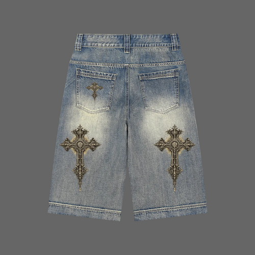 AMMOR Cross Denim Shorts — Vintage Wash
